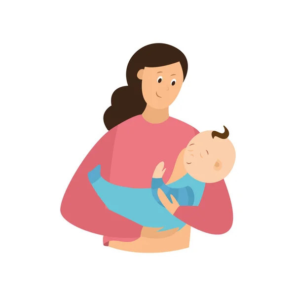 Moeder voeden kind met moedermelk, platte vector illustratie geïsoleerd. — Stockvector