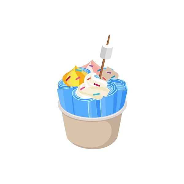 夏季甜品卷，雪糕加奶油和棉花糖 — 图库矢量图片