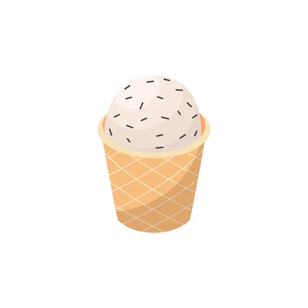 Vanilla flavor tasty ice cream in waffle cup, flat vector illustration isolated. — Stock Vector