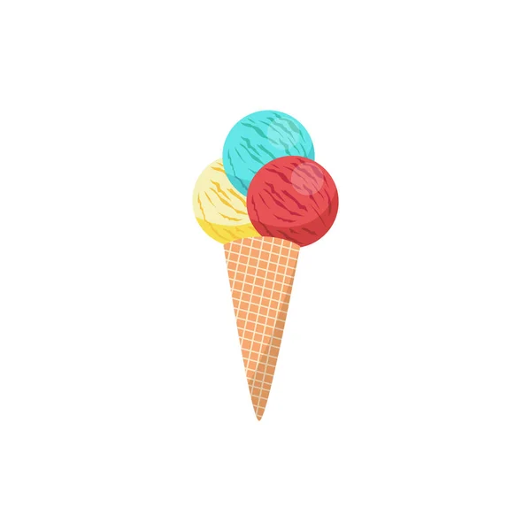 Waffle külahındaki dondurma toplarının simgesi, yassı vektör çizimi izole edildi. — Stok Vektör