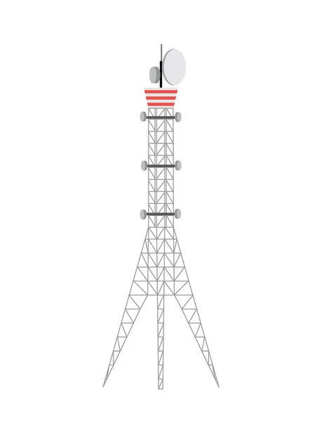 Torre de telecomunicaciones con antena satelital vector plano ilustración aislada. — Archivo Imágenes Vectoriales