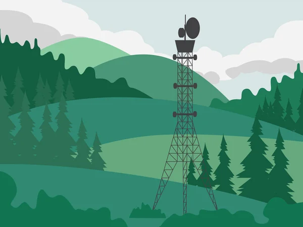 Torre de antena de telecomunicações fornecendo conexão sem fio. — Vetor de Stock
