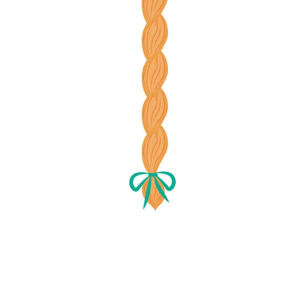 Mode tresse de cheveux français avec arc vert une illustration isolée vecteur plat. — Image vectorielle