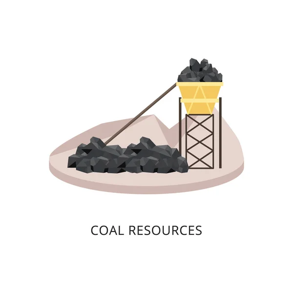 Manifesto delle risorse carbonifere con torre minatrice, illustrazione vettoriale piatta isolata. — Vettoriale Stock