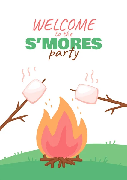 รูปแบบการออกแบบการ์ดเชิญสําหรับงานปาร์ตี้ Smores, ภาพวาดเวกเตอร์การ์ตูน . — ภาพเวกเตอร์สต็อก