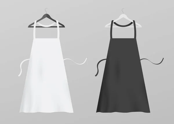 Ställ mallar för kock förkläden på hängare, realistisk vektor illustration isolerad. — Stock vektor