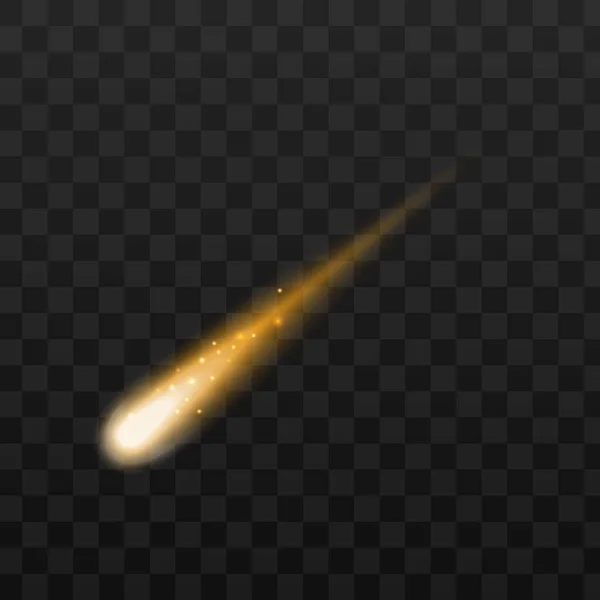 Gold sparkling comet or falling star - realistic golden space object — Stock Vector