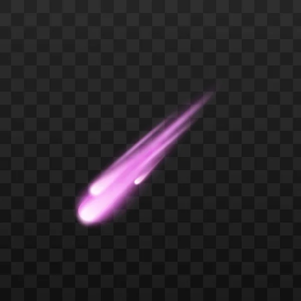 Vallende paarse meteoor of komeet, realistische modelvectorillustratie geïsoleerd. — Stockvector