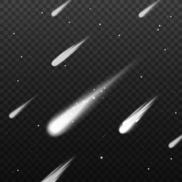 Diseño de fondo con luz brillante cayendo estrellas, cometas, meteoritos o meteoritos — Vector de stock