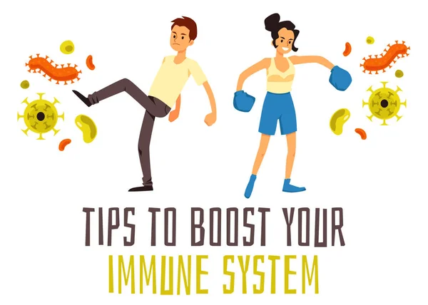 Mensen met een gezonde en sterke immuniteitsbestrijding schoppen van virussen en bacteriën — Stockvector