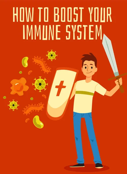 Versterkt immuunsysteem concept een medische platte vector poster. — Stockvector