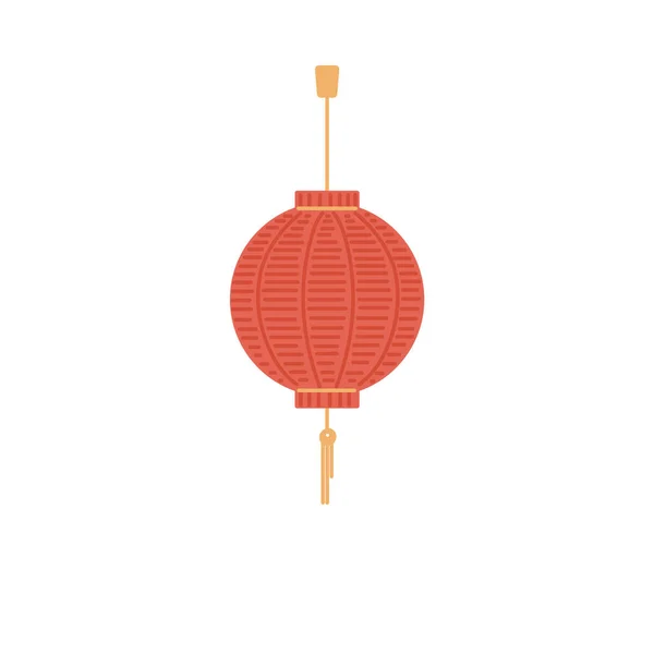 Red Chinese Lantern hanging on golden cord, flat vector illustration isolated. — Stock Vector