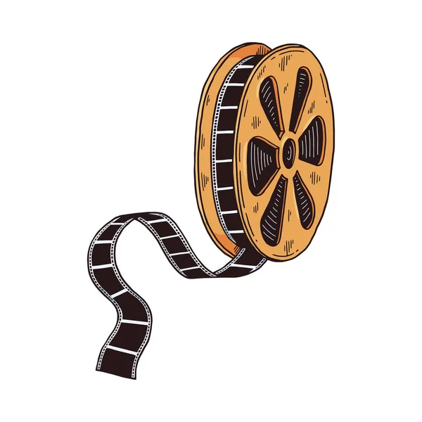 Retro kołowrotek filmu animowanego symbol, szkic wektor ilustracji izolowane. — Wektor stockowy