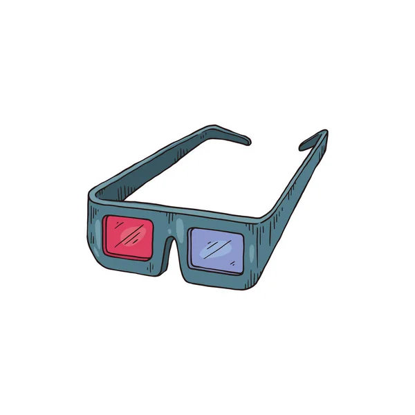 Lunettes de cinéma 3D icône ou symbole dessiné à la main, illustration vectorielle de croquis isolé. — Image vectorielle