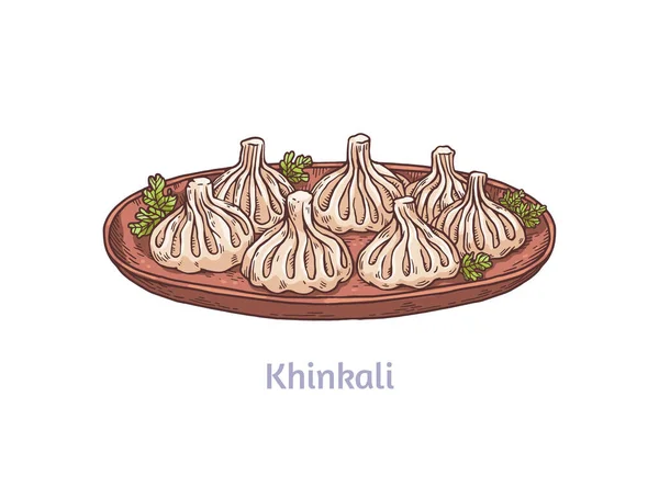 Comida casera tradicional nacional de cocina georgiana khinkali con perejil. — Vector de stock
