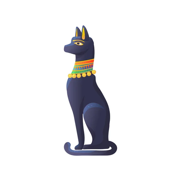 Zwarte kat symbool van het oude Egypte, standbeeld heilig Egyptisch dier. — Stockvector