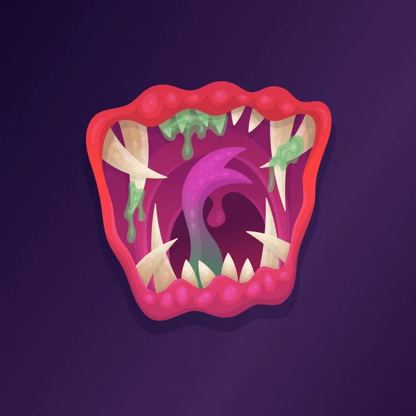 Изолированный рот монстров с длинными кривыми зубами. — стоковый вектор
