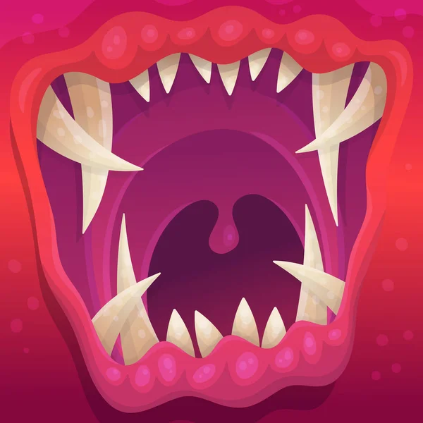 Monstermund mit krummen scharfen Zähnen, Zeichentrick-Flach-Vektorillustration. — Stockvektor