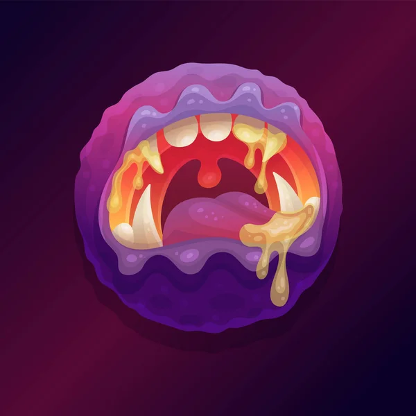Bouche monstre en colère avec dents et salive fluide, illustration vectorielle plate. — Image vectorielle