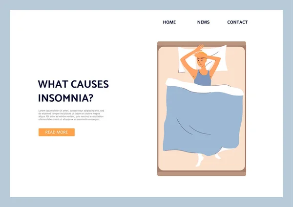 Strona internetowa baner na zapobieganie bezsenności i brak snu, płaski wektor ilustracji. — Wektor stockowy