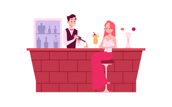 Femme seule en dépression au comptoir du bar, illustration vectorielle plate isolée. — Image vectorielle