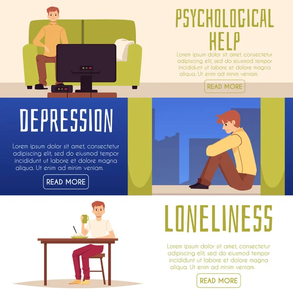 Psychologische hulp bij depressie en eenzaamheid, vlakke vectorillustratie. — Stockvector