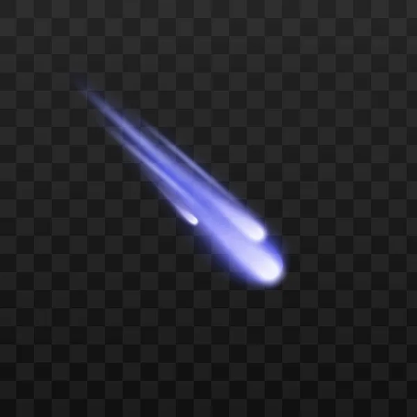 Modré vesmírné meteory, komety, meteority nebo asteroidy se světelným chocholem na tmavé obloze — Stockový vektor