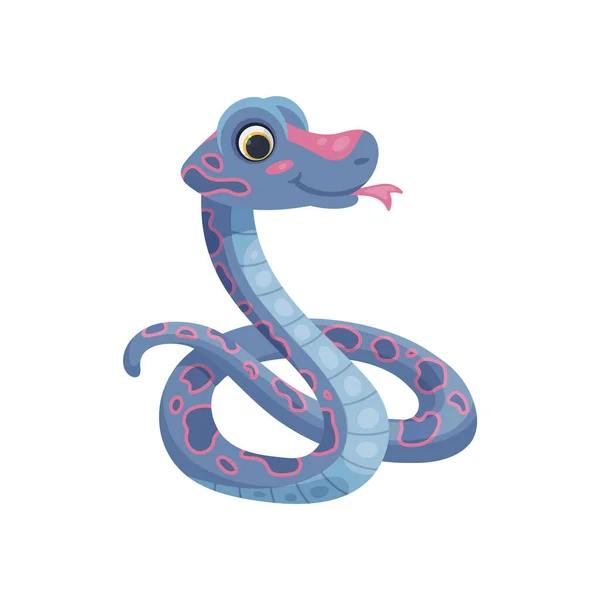 Personnage serpent bleu enroulé dans une boule, illustration vectorielle plate sur blanc. — Image vectorielle