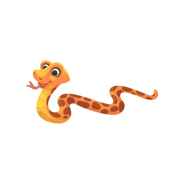 Serpiente sonriente de dibujos animados, lindo animal manchado, divertido reptil de naturaleza tropical salvaje — Vector de stock