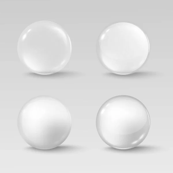 Glazen transparante bollen glanzende cirkel kralen en kostbare parel met zachte schaduwen — Stockvector