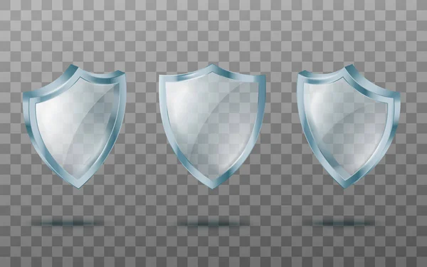 Conjunto de plantillas de escudos de seguridad de vidrio, ilustración vectorial realista aislado. — Vector de stock