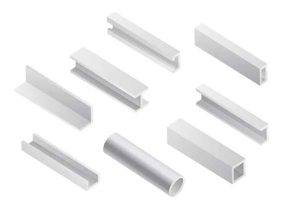 Conjunto de tubos de viga de metal e tubos para construção, materiais de construção de aço. —  Vetores de Stock