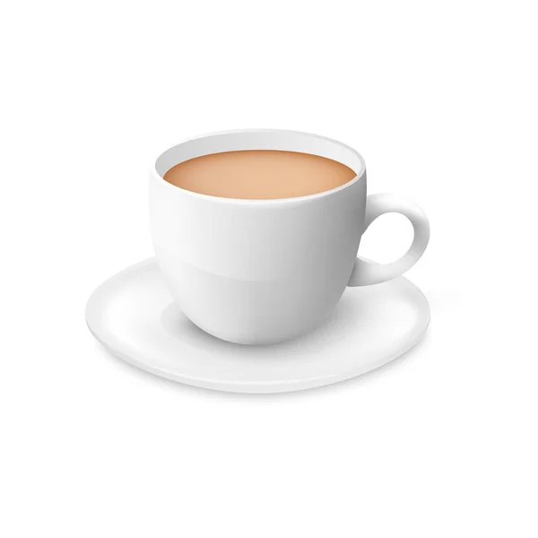 El té de leche en la taza de porcelana blanca - maqueta realista 3D de taza de cerámica — Vector de stock