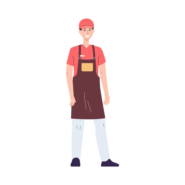 Man werknemer, dienst personeel van fast food restaurant een vector illustratie. — Stockvector