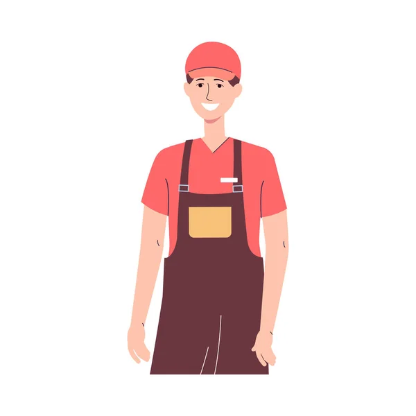 ファーストフードレストランの男性労働者の肖像ベクトル孤立イラスト — ストックベクタ