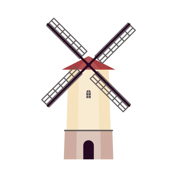 Vintage windmolen cartoon icoon of symbool, platte vector illustratie geïsoleerd. — Stockvector