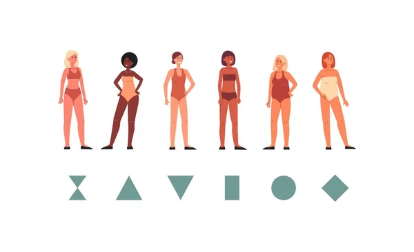 Schéma géométrique des formes de corps des femmes, illustration vectorielle plate isolée. — Image vectorielle