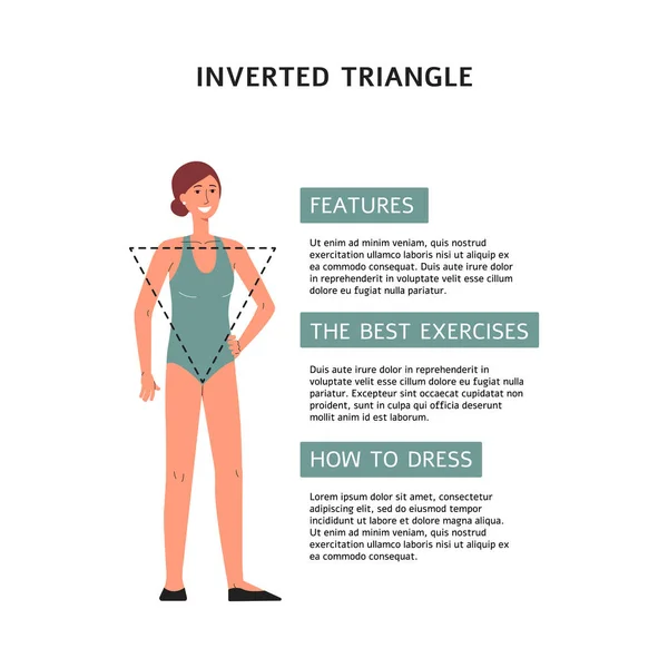 Infografica con donne con corpo a triangolo invertito, illustrazione vettoriale piatta. — Vettoriale Stock