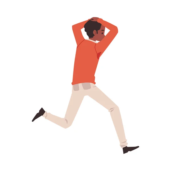 Uomo che fugge nel panico spaventato da qualcosa, illustrazione vettoriale piatta isolata. — Vettoriale Stock