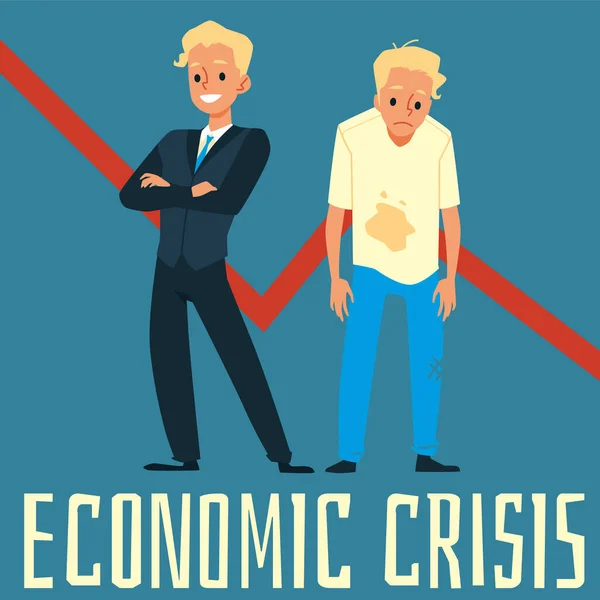 Economische crisis spandoek tonen rijke en arme mensen platte vector illustratie. — Stockvector