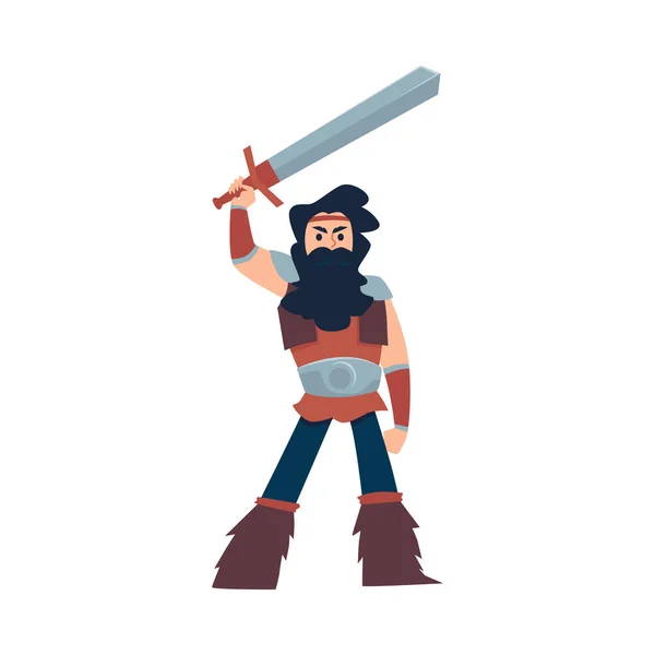 Warlike viking or barbarian warrior man flat vector illustration isolated. — Stock Vector