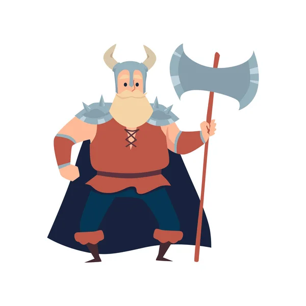 Viking warrior man with huge beard and axe flat vector illustration isolated. — Stock Vector