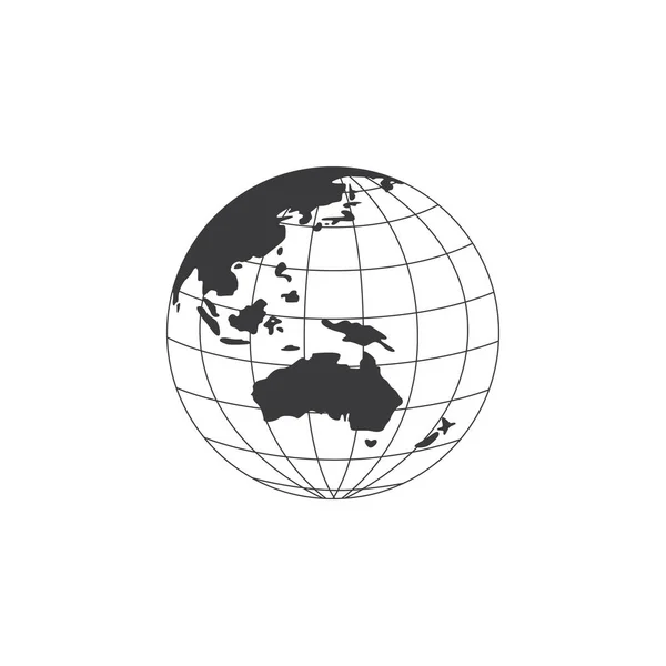 Zwart-witte aardbol omtrek - wereldkaart met Australië — Stockvector