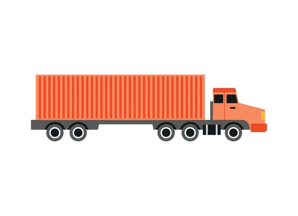 Orange cargo truck from side view, logistic transport freight — Stock Vector