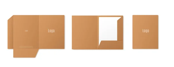 Modelo de pasta aberta e fechada em branco para papel com lugar para logotipo na capa. —  Vetores de Stock