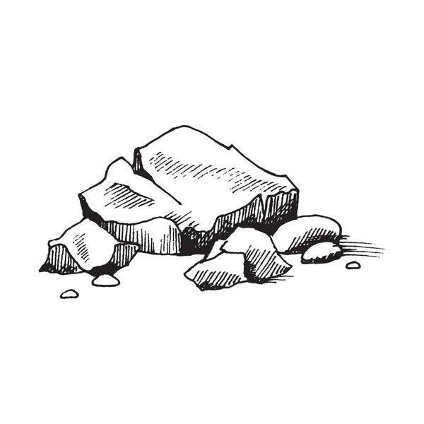 Каменная куча булыжников или валунов, гравировка векторной иллюстрации изолирована. — стоковый вектор