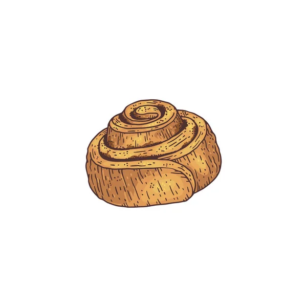 Petit pain doux avec cannelle dessinée à la main illustration vectorielle de gravure isolé. — Image vectorielle