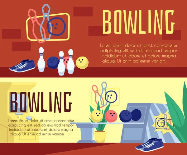 Bowling clube publicidade banners ou panfletos set, ilustração vetorial plana. —  Vetores de Stock