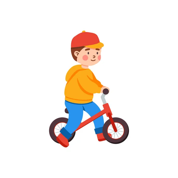 Bonito criança andando de bicicleta ou bicicleta de corrida, ilustração vetorial plana isolada. —  Vetores de Stock