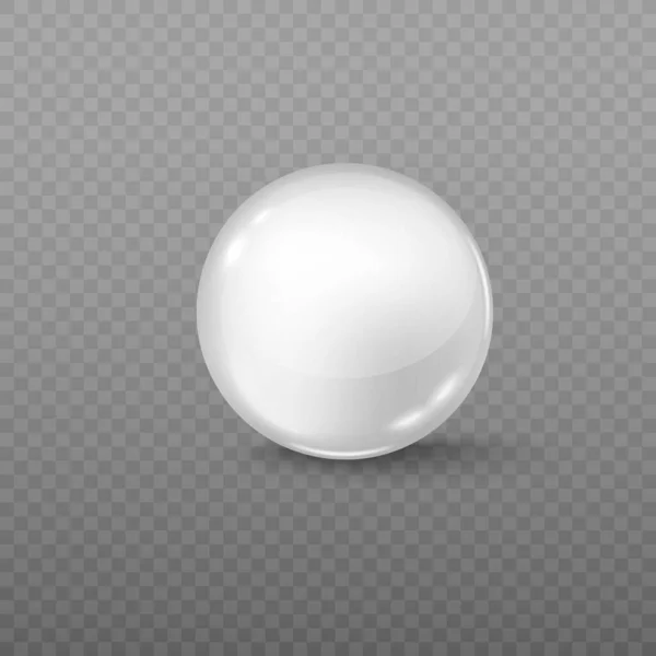 Sfera rotonda in vetro bianco, sfera o perla preziosa con riflessi e ombre. — Vettoriale Stock